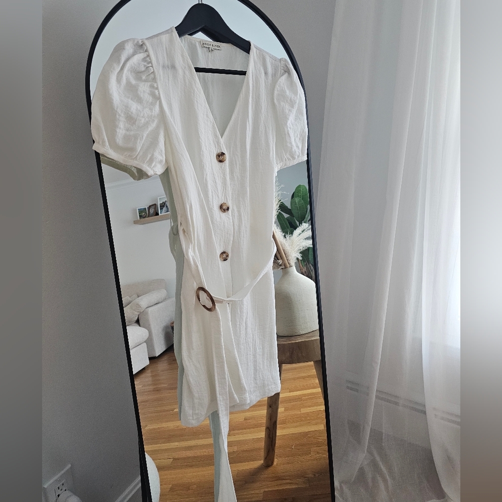 Moon River Cream Midi Dress with Button Accents